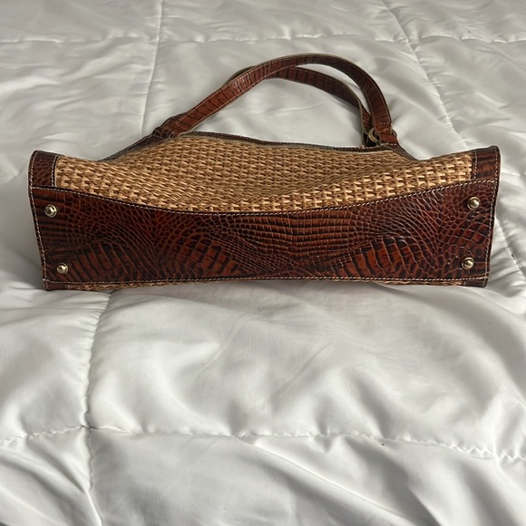 Brahmin Stella Tisbury Melbourne Crocodile Embossed Leather & Natural Woven Bag - Picture 2 of 7
